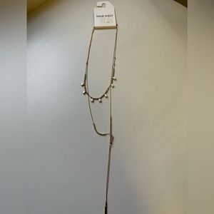 Nine West double gold long chain necklace beads white